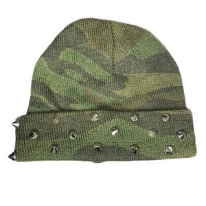 Kids studded spike camouflage beanie warm folded cuffed camo